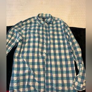 Men's Gap Non-iron Plaid Slim Fit Long Sleeve Button Down Shirt XXL Blue/White